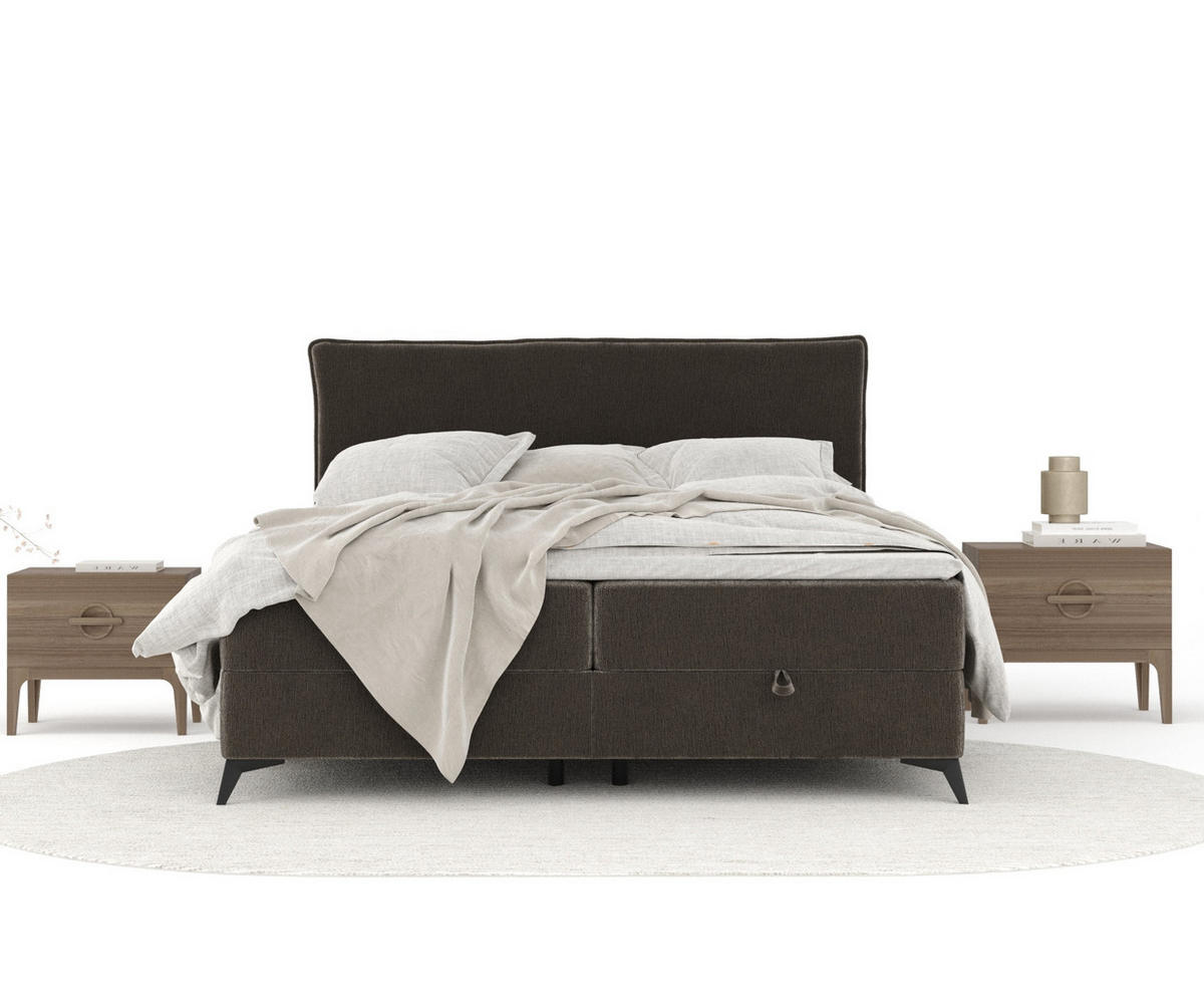 BOXBETT Peru Grau Braun 160/200 cm im Chenille-Stoff - Graubraun/Schwarz, Holz/Holzwerkstoff (160/200cm) - Maison de Reve