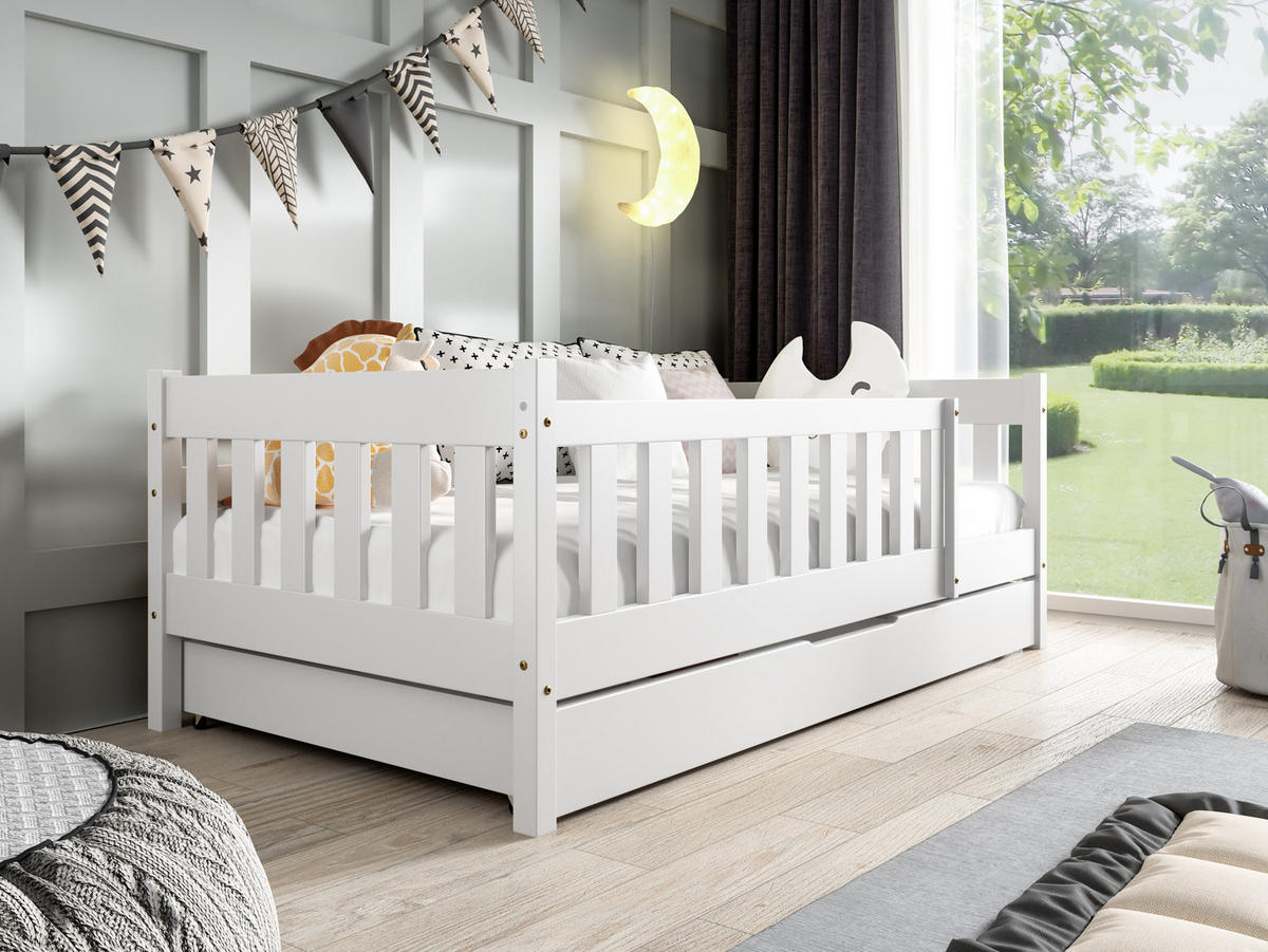 KINDERBETT ELSA mit Bettkasten 80x190 cm Weiß - Weiß, Holz (80/190cm) - MASSENO