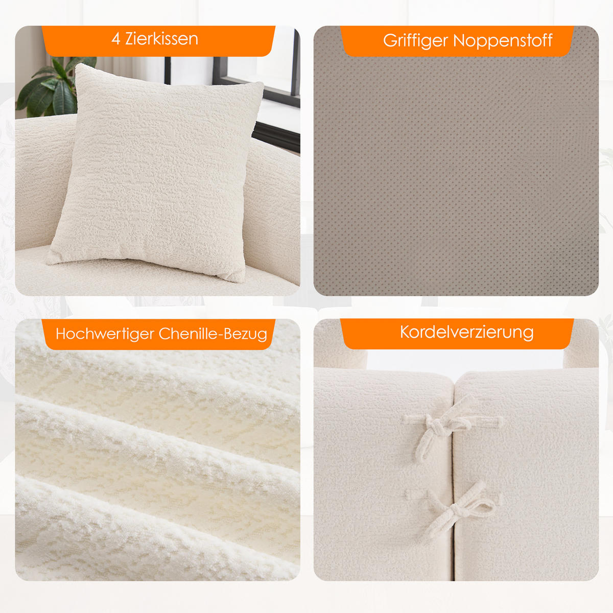 ECKSOFA 275/115/63 cm Weiß Chenille - Weiß, Textil (275/115cm) - Oxeza
