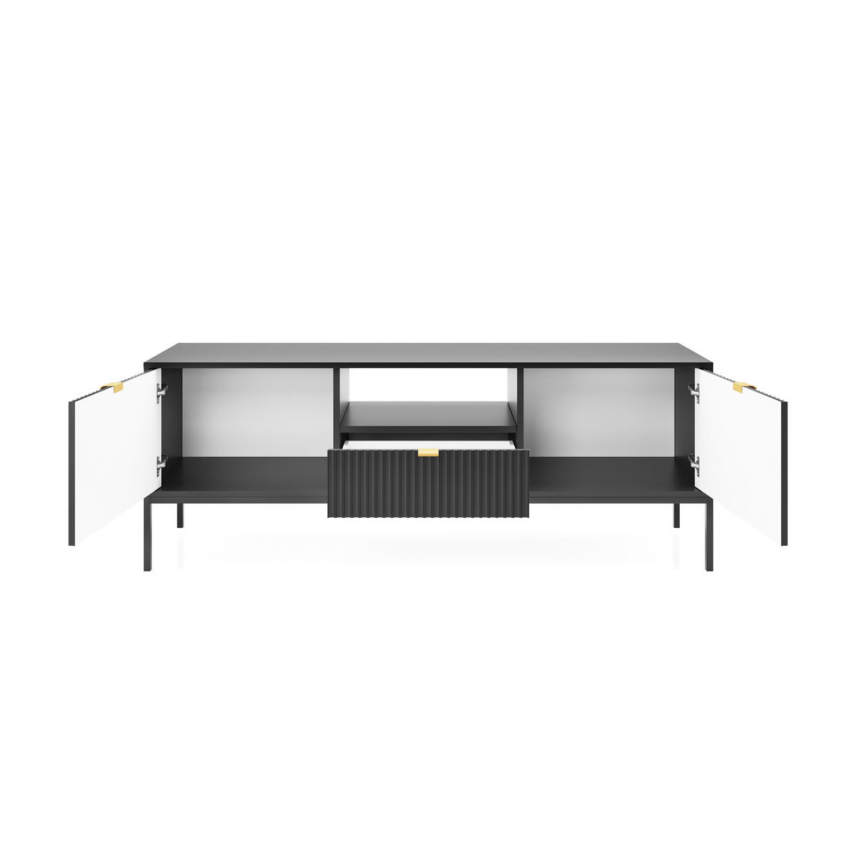 TV-SCHRANK Vellore Schwarz mit Metallbeinen 154 cm - Goldfarben/Schwarz, Holzwerkstoff/Metall (154/56/39cm) - Selsey