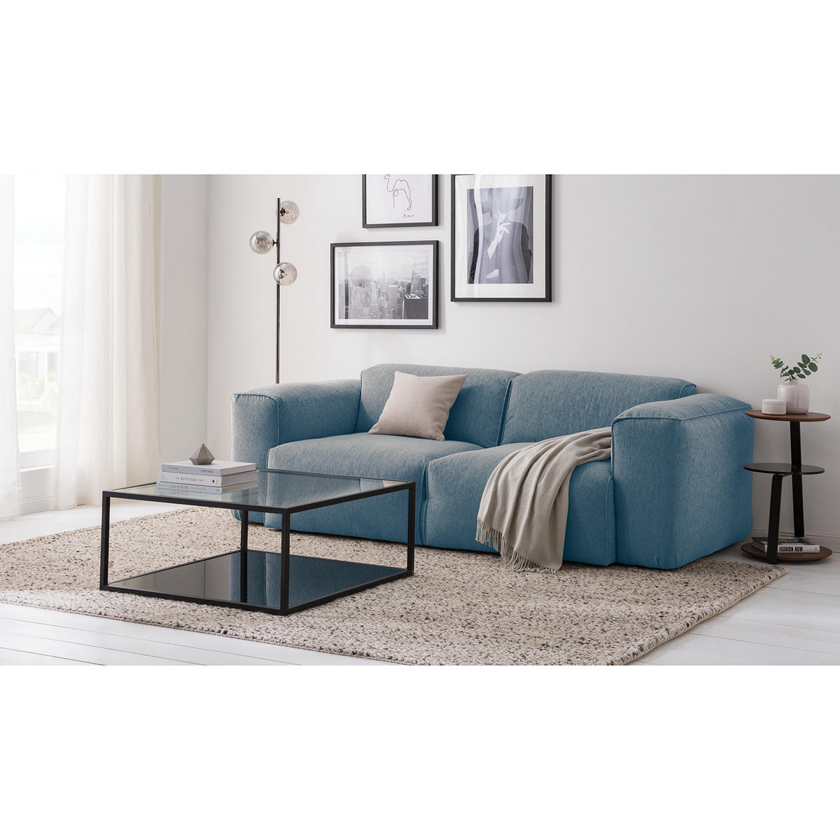 2-SITZER SOFA - Blau/Schwarz, Kunststoff/Textil (220/71/102cm) - home24