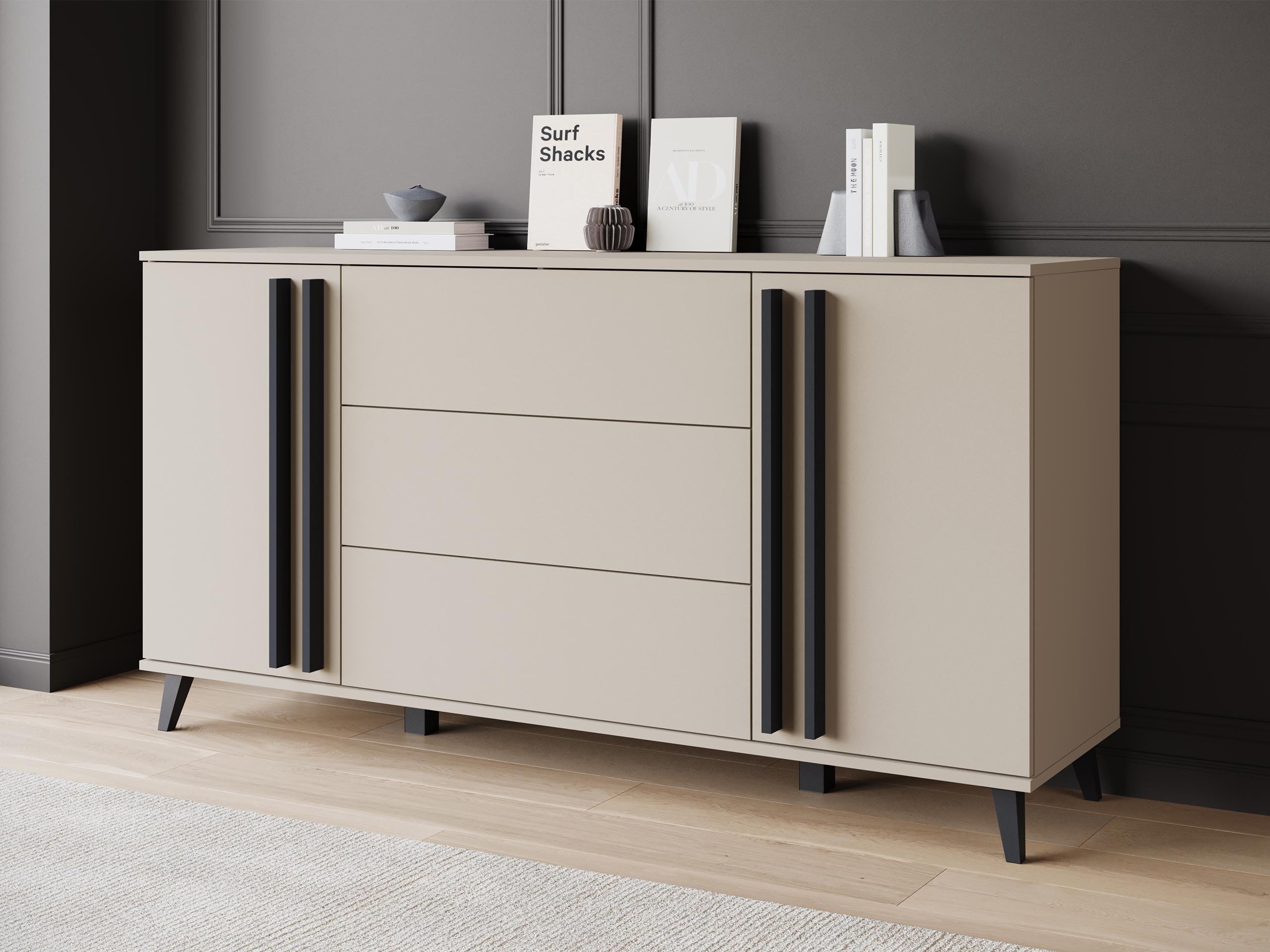 SIDEBOARD Helsinki 150 - Beige/Schwarz, Holzwerkstoff/Kunststoff (150/78/40cm) - MIRJAN24