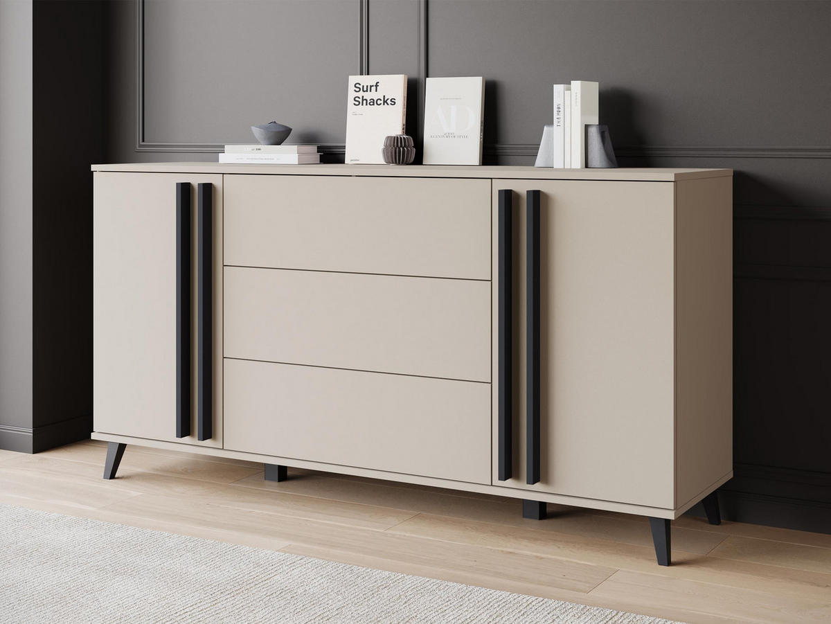 SIDEBOARD Helsinki 150 - Beige/Schwarz, Holzwerkstoff/Kunststoff (150/78/40cm) - MIRJAN24
