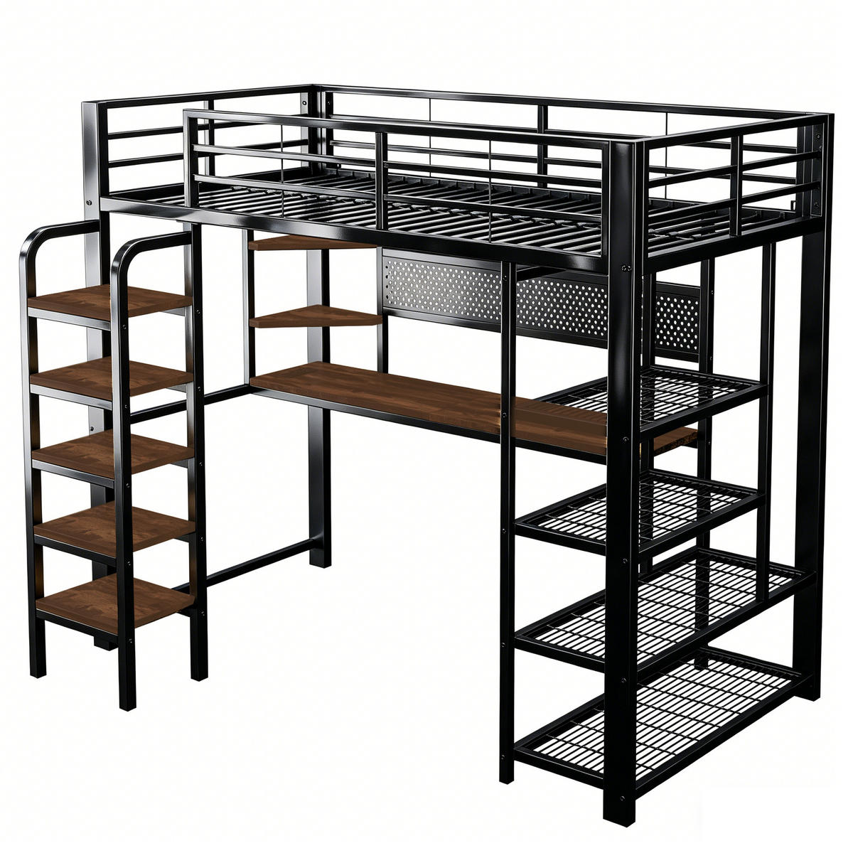 HOCHBETT 90/200 cm in Schwarz mit LED, Steckdosen und Ablage aus Metall & Holz - Schwarz, Holzwerkstoff/Metall (90/200cm) - CHICFURN