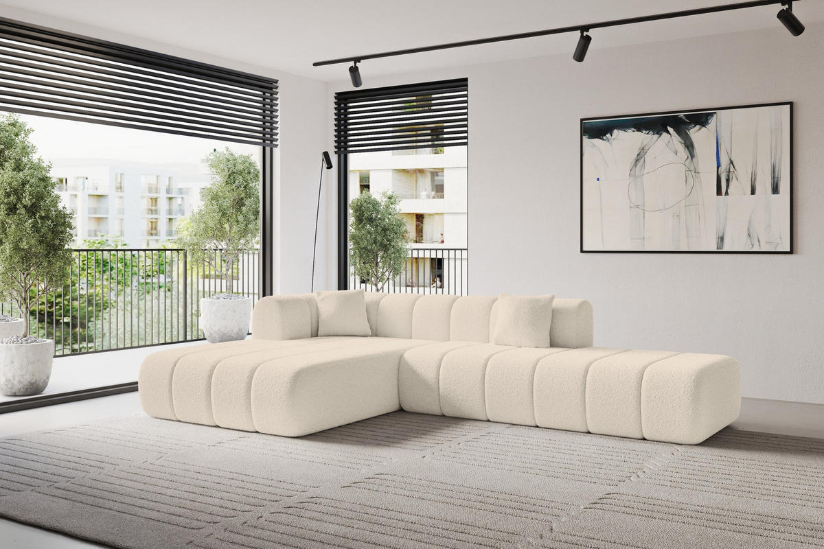 ROHOVÁ SEDAČKA s otomanem, levá BILA-L 289x176x71 Tmavě béžová Buklé - kapučínová/černá, kompozitní dřevo/textil (176/289cm) - ALTDECOR