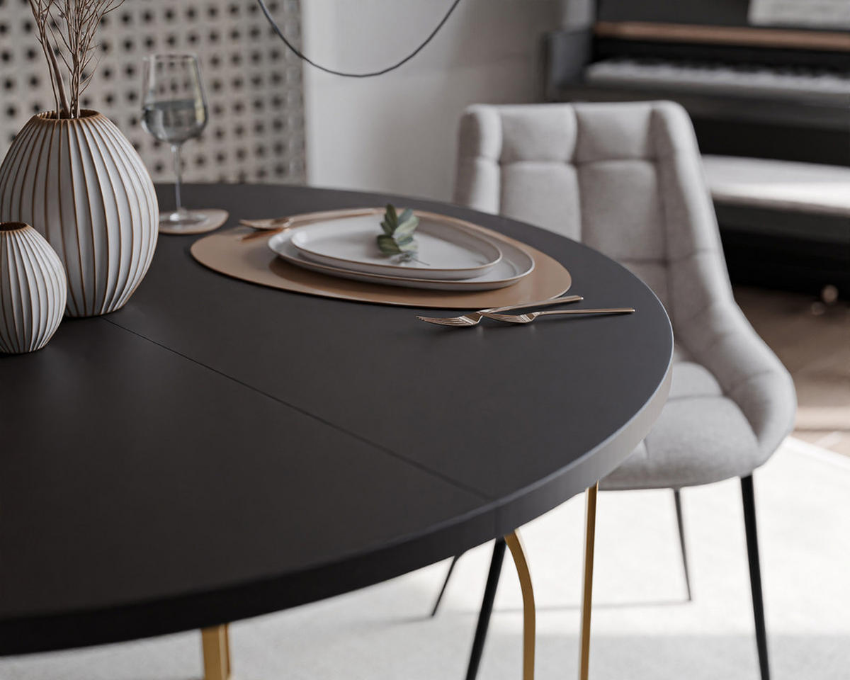 AUSZIEHTISCH ASTRO 120/76 cm, Gold / Schwarz - Schwarz, Holzwerkstoff/Metall (120/120/76cm) - Idohome