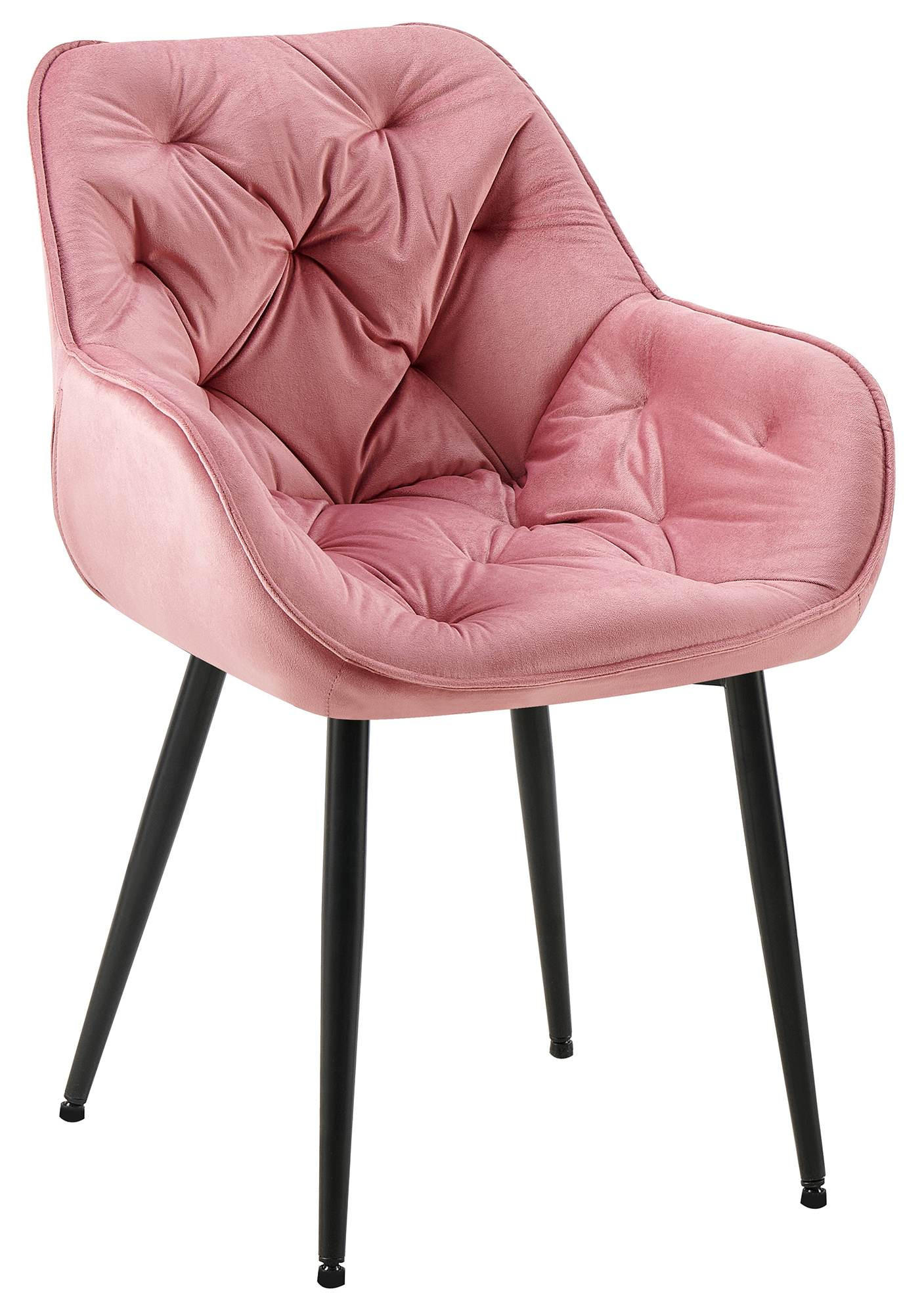 ARMLEHNENSTUHL Samt rosa - Schwarz/Rosa, Textil/Metall (58/83/62cm) - CLP