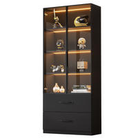 VITRINE 60cm Glas LED Aluminium 2 Türen Schubladen modern - Schwarz, Holzwerkstoff (60/160/40cm) - FLIEKS