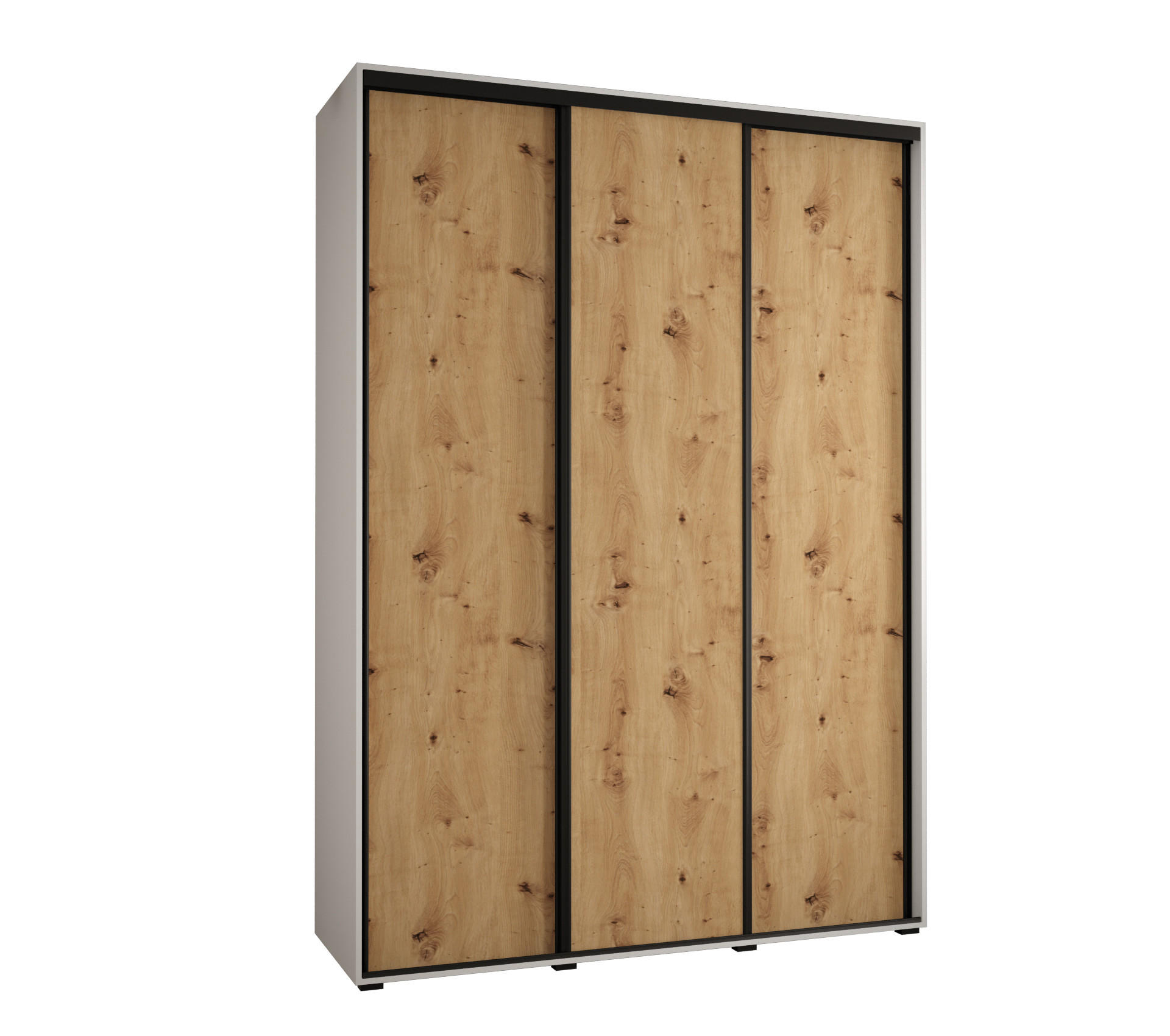 Abiks Möbel Schwebetürenschrank Weiß, Eiche Artisan, Schwarz 170x235x45 cm