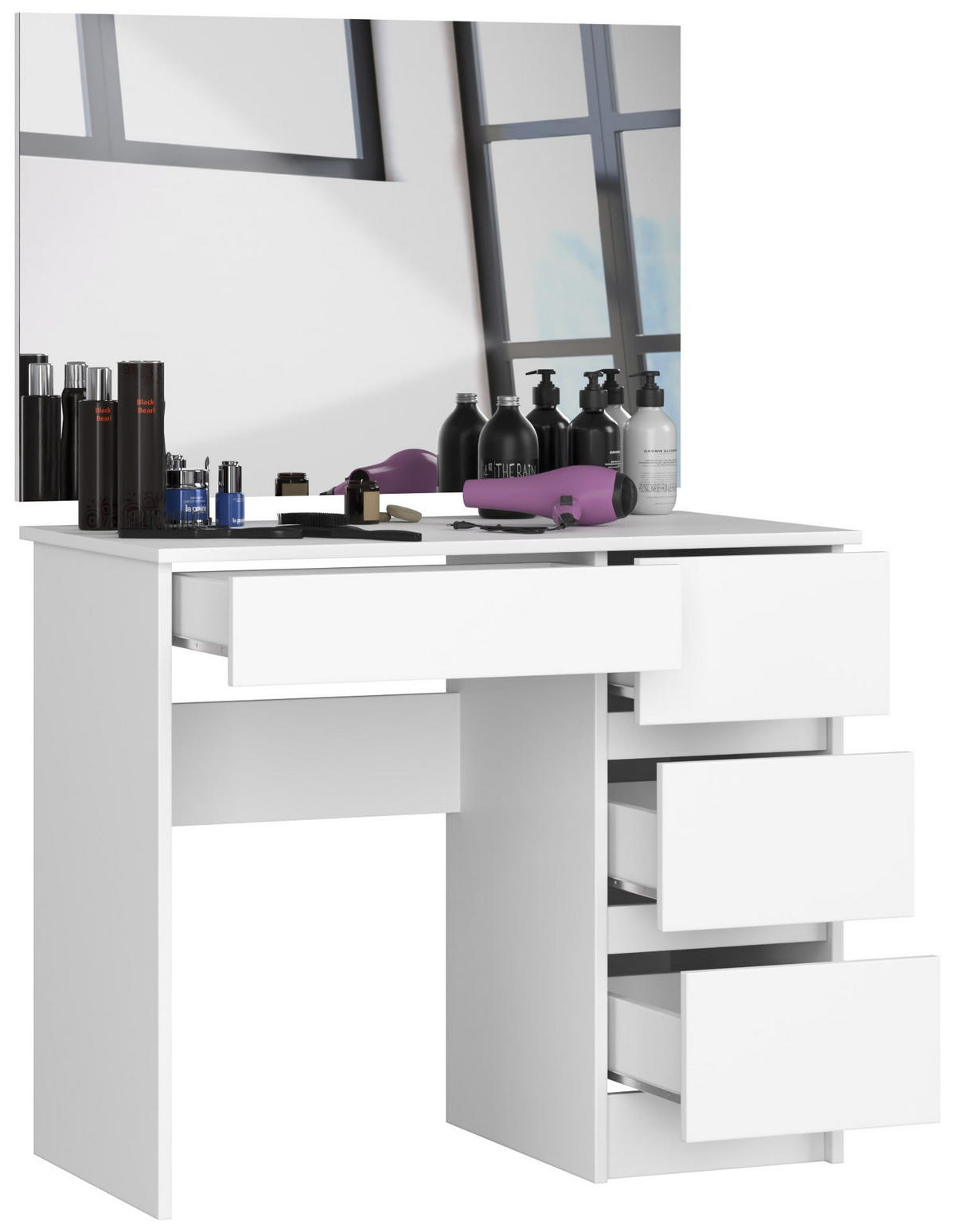 MĂSUȚĂ de machiaj cu oglindă - alb, compozit lemnos (90/142/50cm) - RAUMHIRSCH FURNITURE