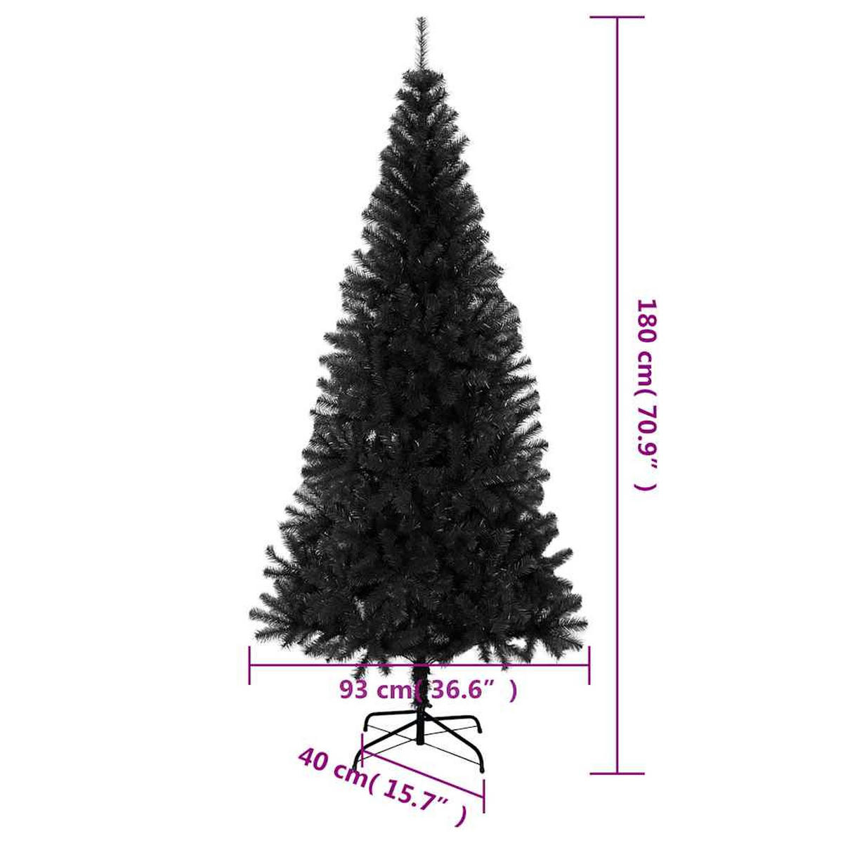 WEIHNACHTSBAUM Künstlicher Mit Ständer Schwarz 180 Cm Pvc - Schwarz, Kunststoff (180cm) - vidaXL