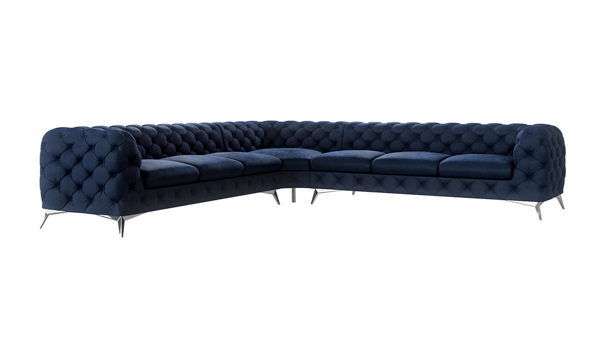 ECKSOFA Chesterfield Laura Marineblau Samt - Silberfarben/Dunkelblau, Holz/Textil (323/323cm) - S-Style Möbel