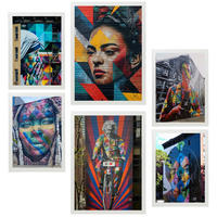 POSTER Set Mit 6 Graffiti Bunte Straßenkunst Frida Einstein Teresa Jackson A3 & A4 Weißer Rahmen - Weiß, Papier (29/3cm) - Nacnic