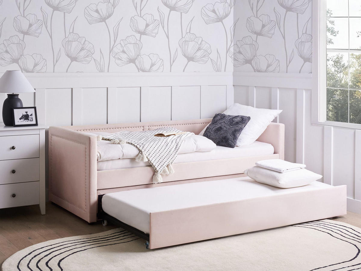 TAGESBETT 90/200 cm Pastellrosa Mimizan - Pink, Naturmaterialien/Textil (90/200cm) - Beliani