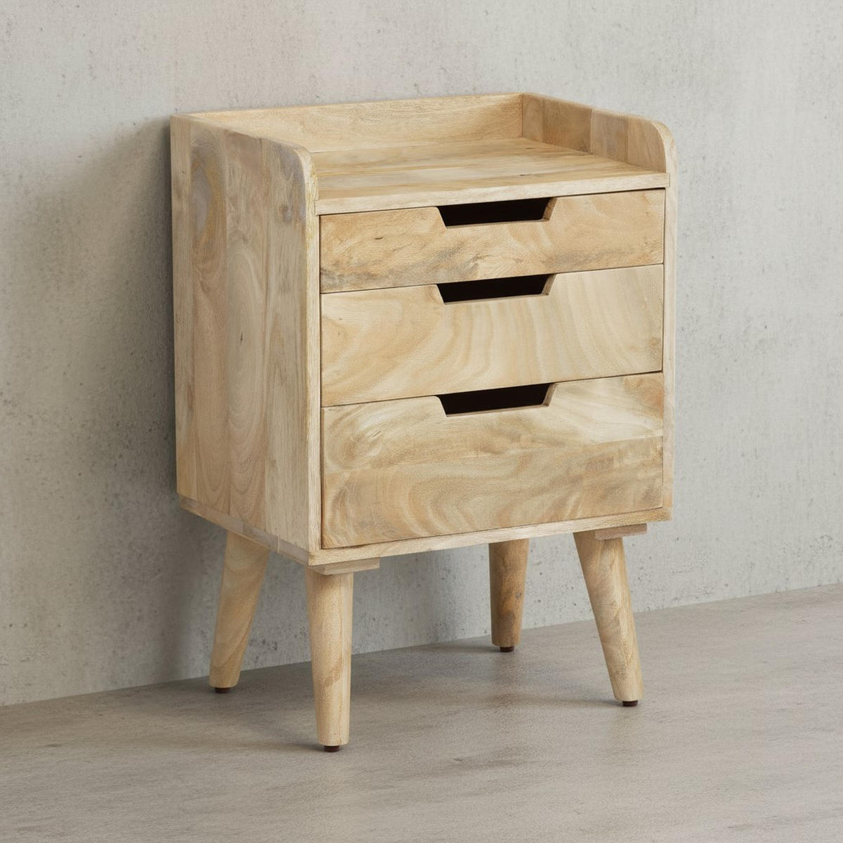 NACHTTISCH – Mango Massivholz, 45x33x63 cm, Hellbraun, 3 Schubladen, Ablage - Braun, Holz (45/63/33cm) - KADIMA DESIGN