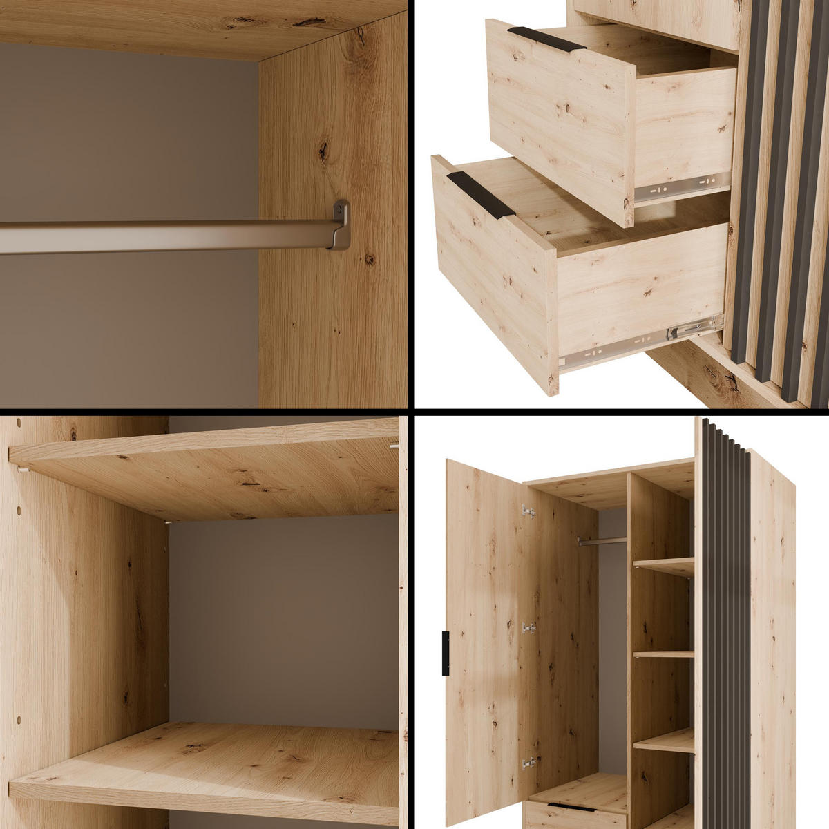 KLEIDERSCHRANK NELIA - 120 cm - Schwarz/Eiche Artisan, Holzwerkstoff (102/200/51cm) - ALTDECOR