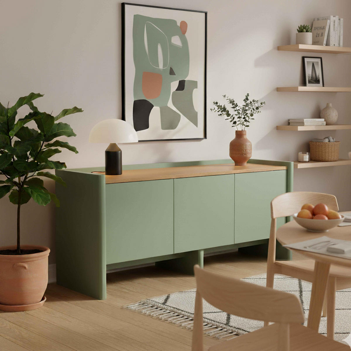 SIDEBOARD 140 cm, Grün - Grün, Holz (40/75/140cm) - Oviala