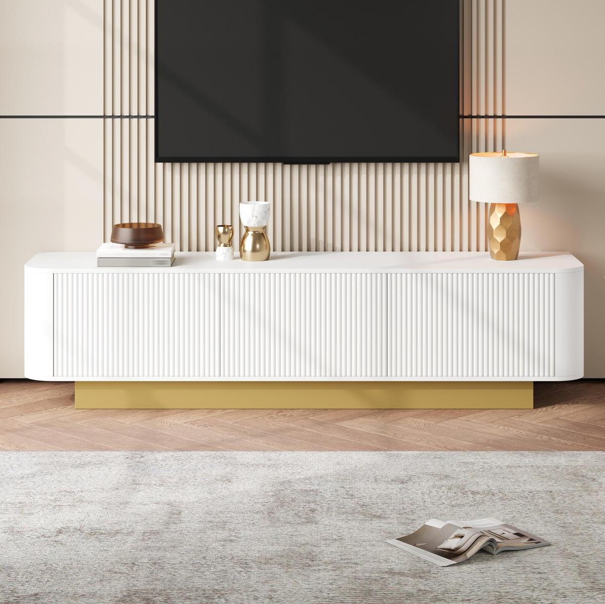 TV-LOWBOARD 170/40,5/47 cm mit 3 Türen und Kabeldurchlass - Weiß, Holzwerkstoff (170/47/40.5cm) - BEAOK