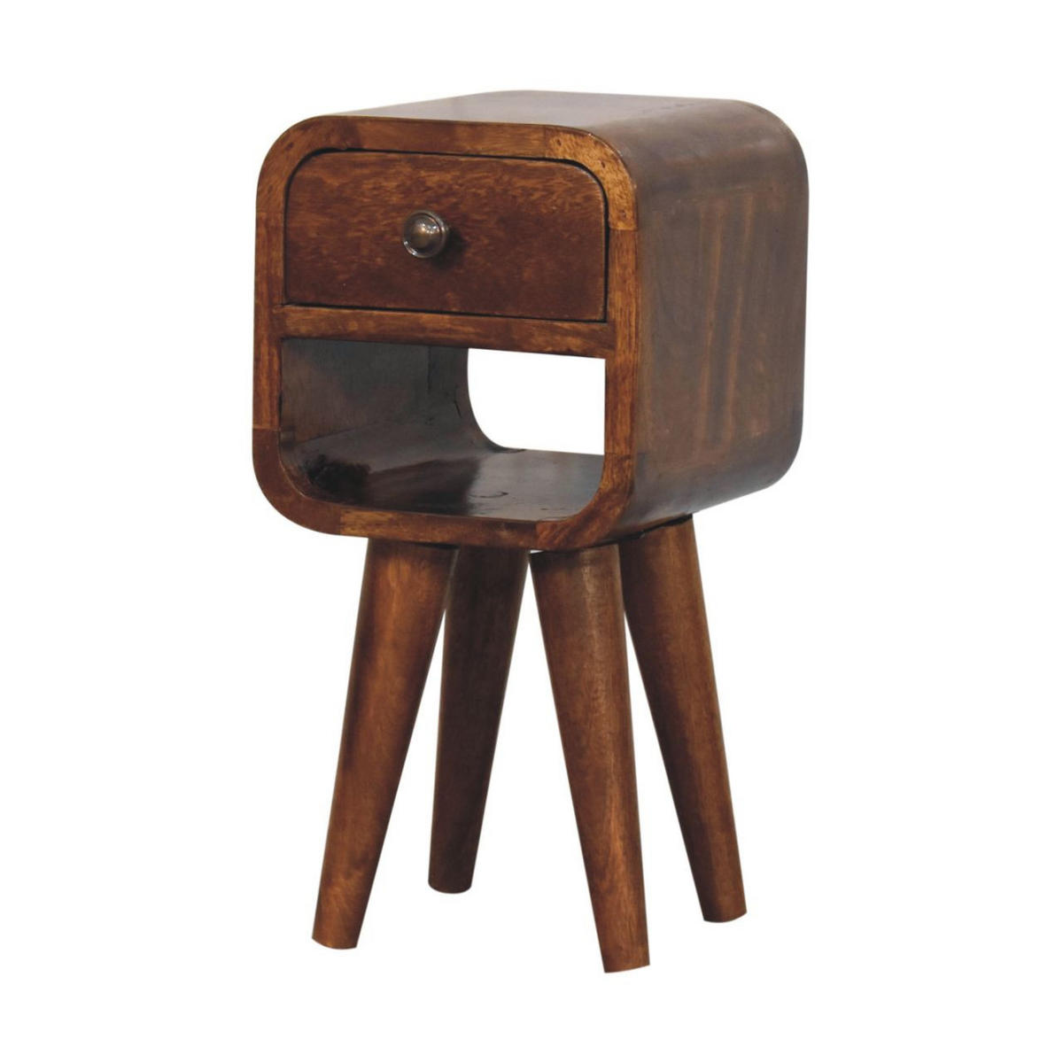 NACHTTISCH Extra Mini Curve Lower, 1 Schublade ,1 Offenes Regal, Braun - Messingfarben/Braun, Mangoholz/Holz (20/40/20cm) - Artisan Furniture
