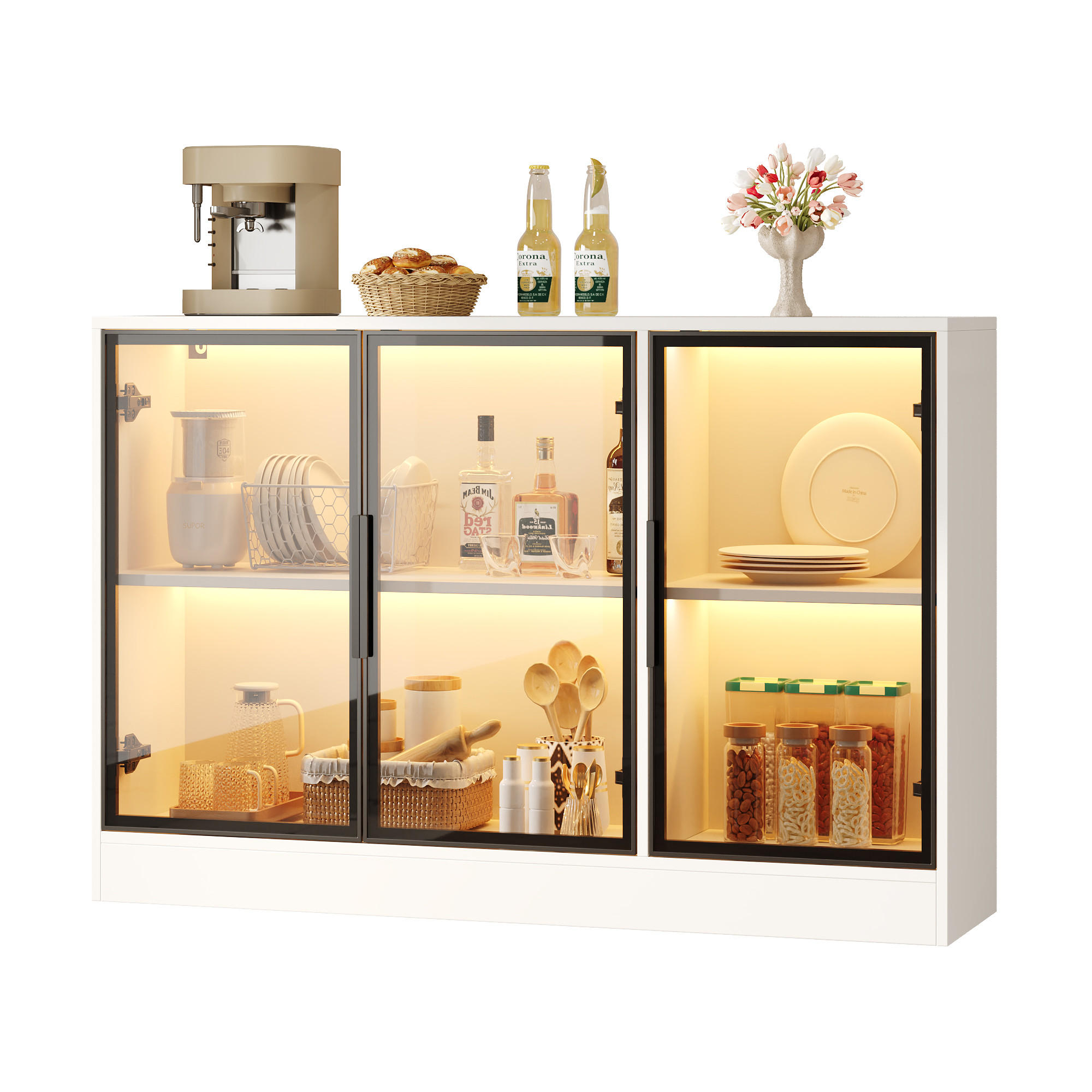 VITRINE 120x30x73 cm Weiß mit LED und Glasfront - Weiß, Holzwerkstoff (120/73/30cm) - FLIEKS