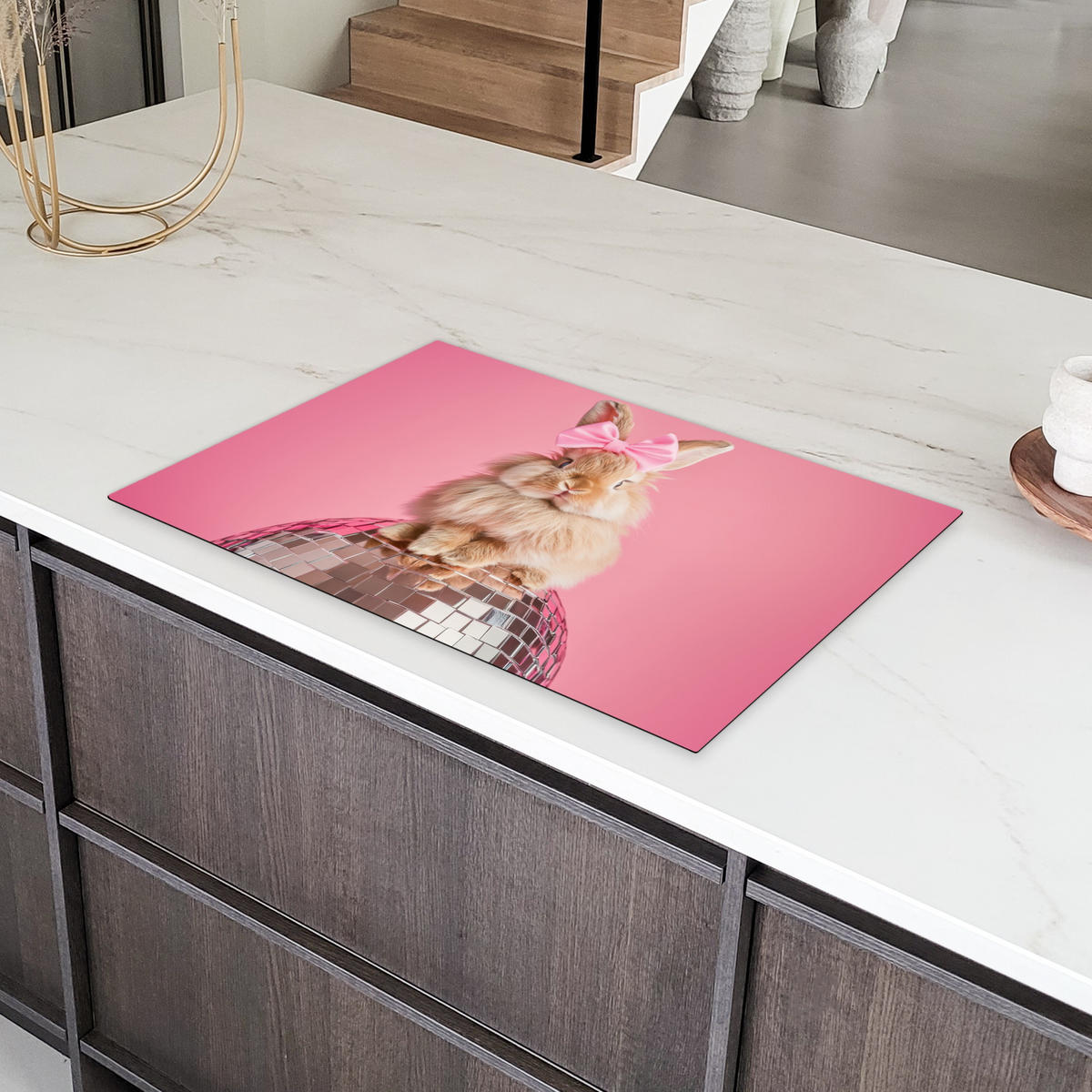 HERDABDECKPLATTE Schleife - Discoball - Kaninchen Induktionsmatte 81x52 cm - Pink, Kunststoff (81/52/0.2cm) - MuchoWow