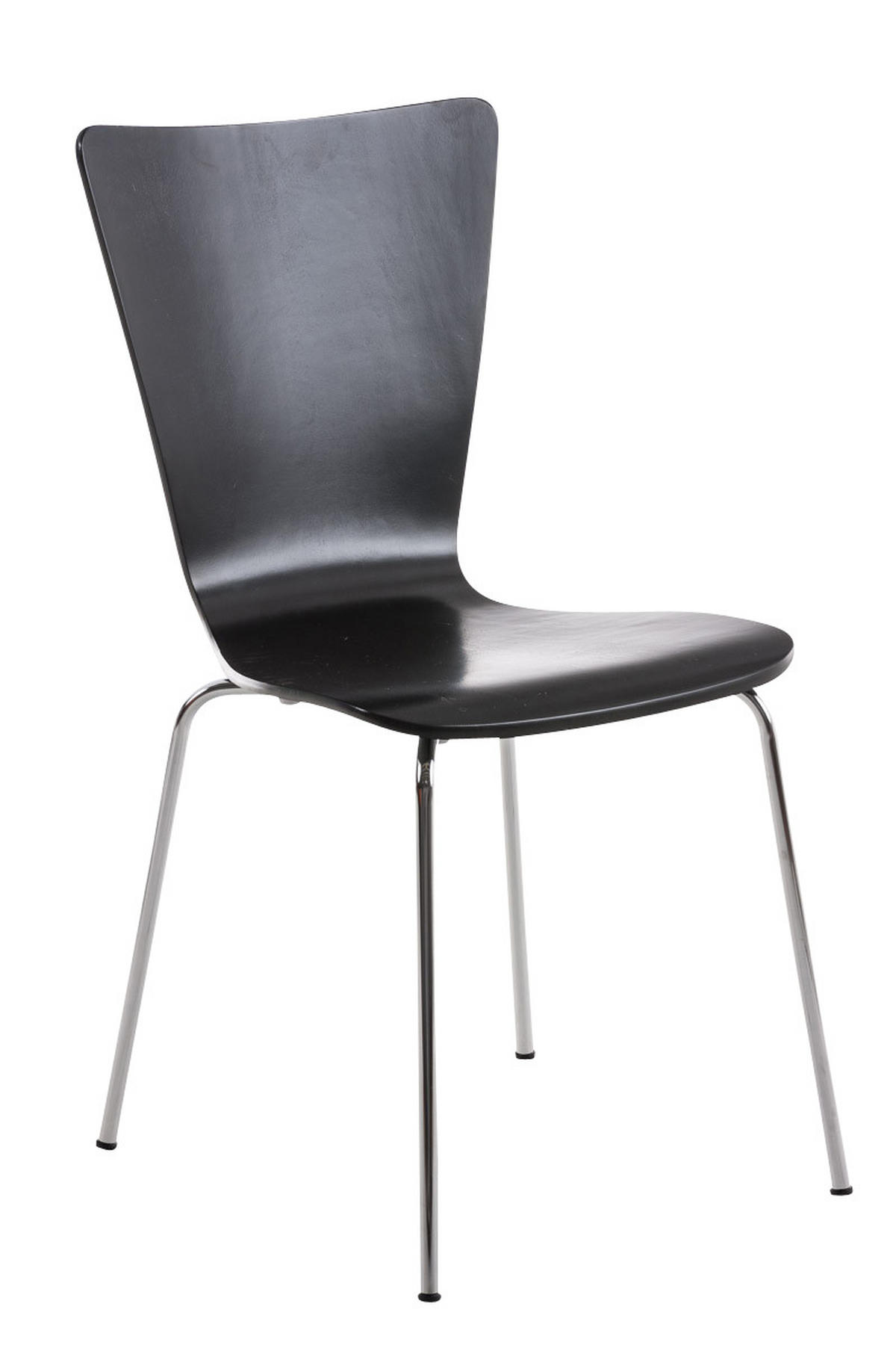 BESUCHERSTUHL Jaron mit Holzsitz und Metallgestell, Farbe: Schwarz - Chromfarben/Schwarz, Holz/Metall (43/84/50cm) - TPFLiving