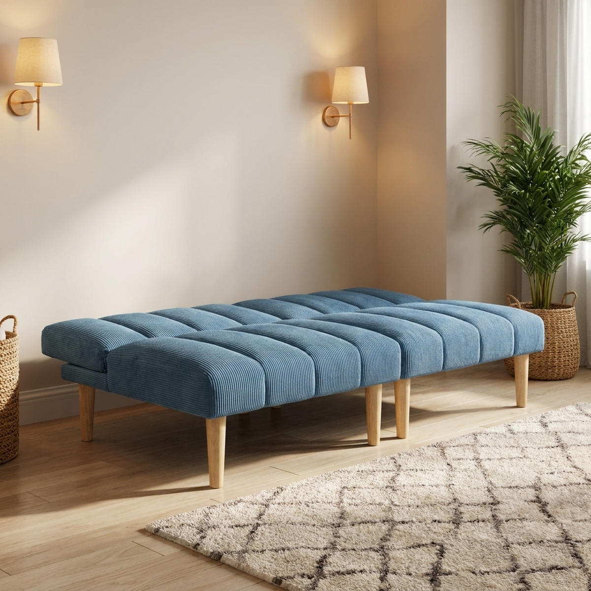 SCHLAFSOFA 167/82/72 cm Blau Cord mit 3-fach verstellbarer Rückenlehne - Blau, Textil (82/72/167cm) - Oxeza