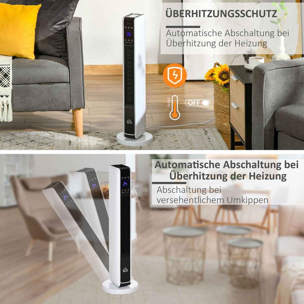 HEIZGERÄT, 2200W, mit Fernbedienung 8-Stunden-Timer, ABS, PA, Weiß+Schwarz - Weiß, Kunststoff (21/73/21cm) - HOMCOM