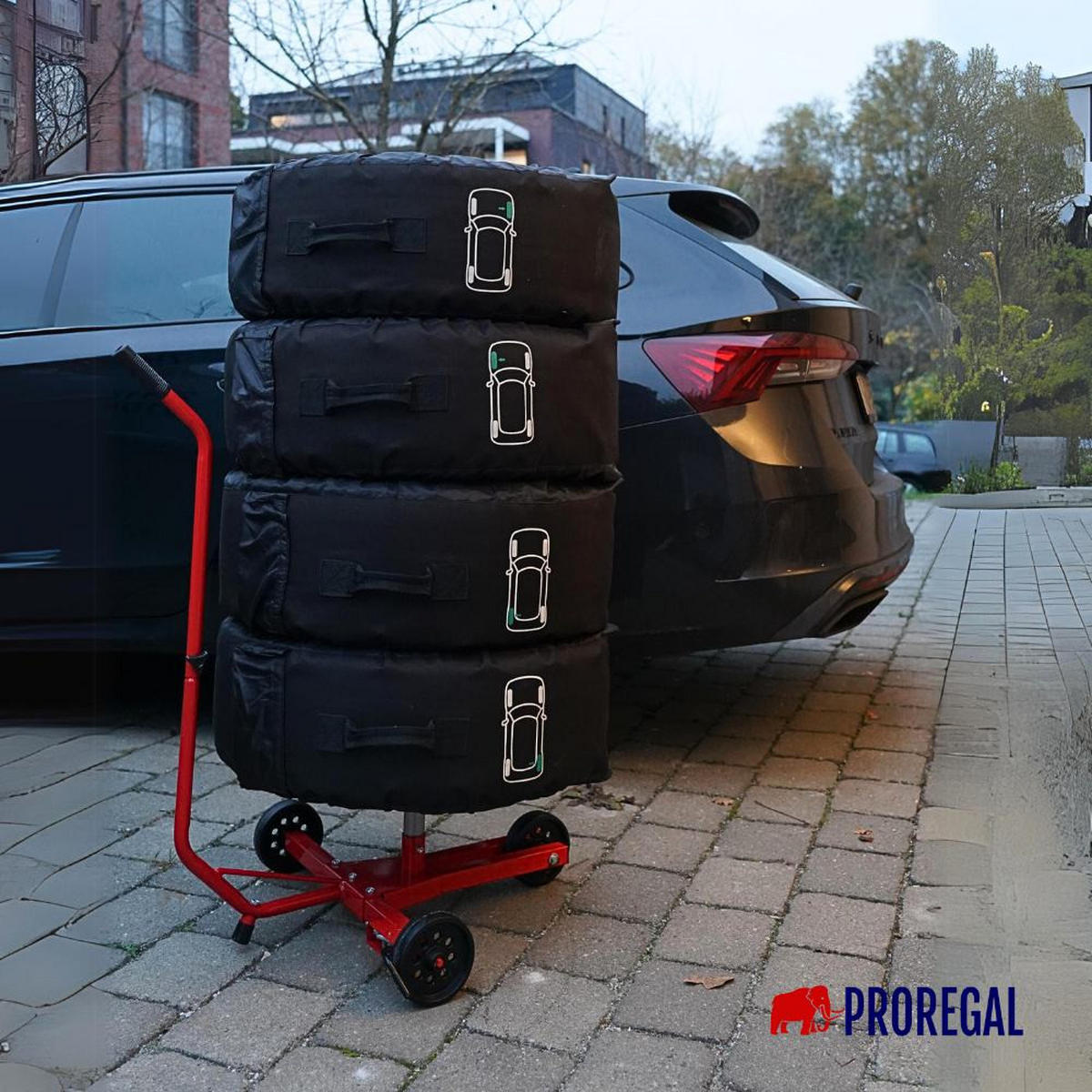 FELGENBAUMWAGEN Carrero 118x85x58 cm für 4 Autoreifen bis 225 mm Rot - Rot, Metall (85/118/58cm) - PROREGAL