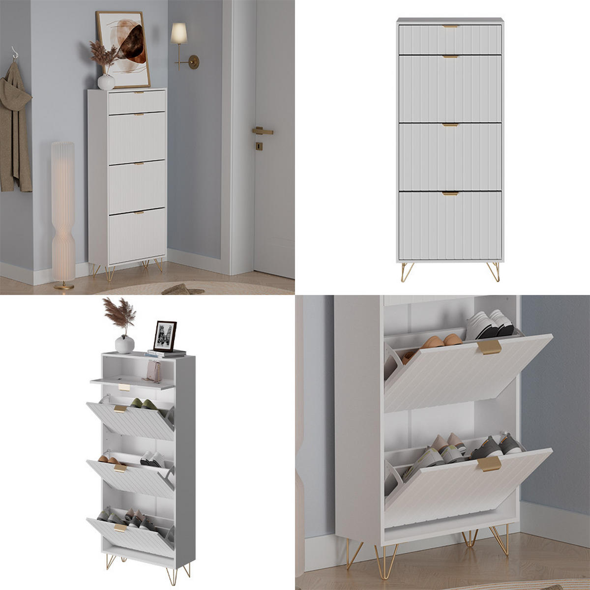 SCHUHSCHRANK Helge Weiß 60 x 145 cm 3 Fächer - Weiß, Holzwerkstoff (60/145/23.5cm) - Vicco
