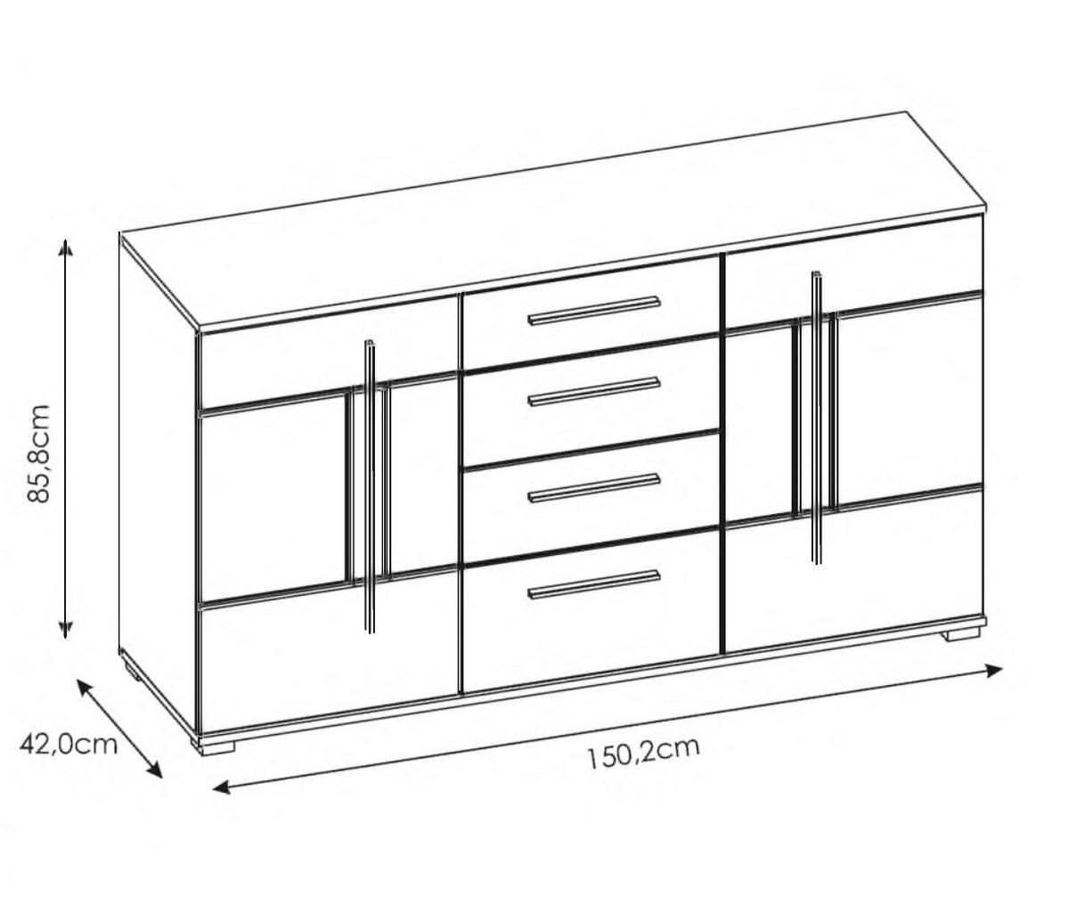 SIDEBOARD Cantara weiß Hochglanz / schwarz 150 / 42 / 86cm - Weiß Hochglanz/Schwarz, Holzwerkstoff/Kunststoff (150/86/42cm) - Feldmann-Wohnen