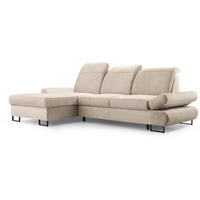 ECKSCHLAFSOFA Karo mit verstellbaren Kopfstützen Beige links - Beige/Schwarz, Textil/Metall (265/156cm) - Beautysofa