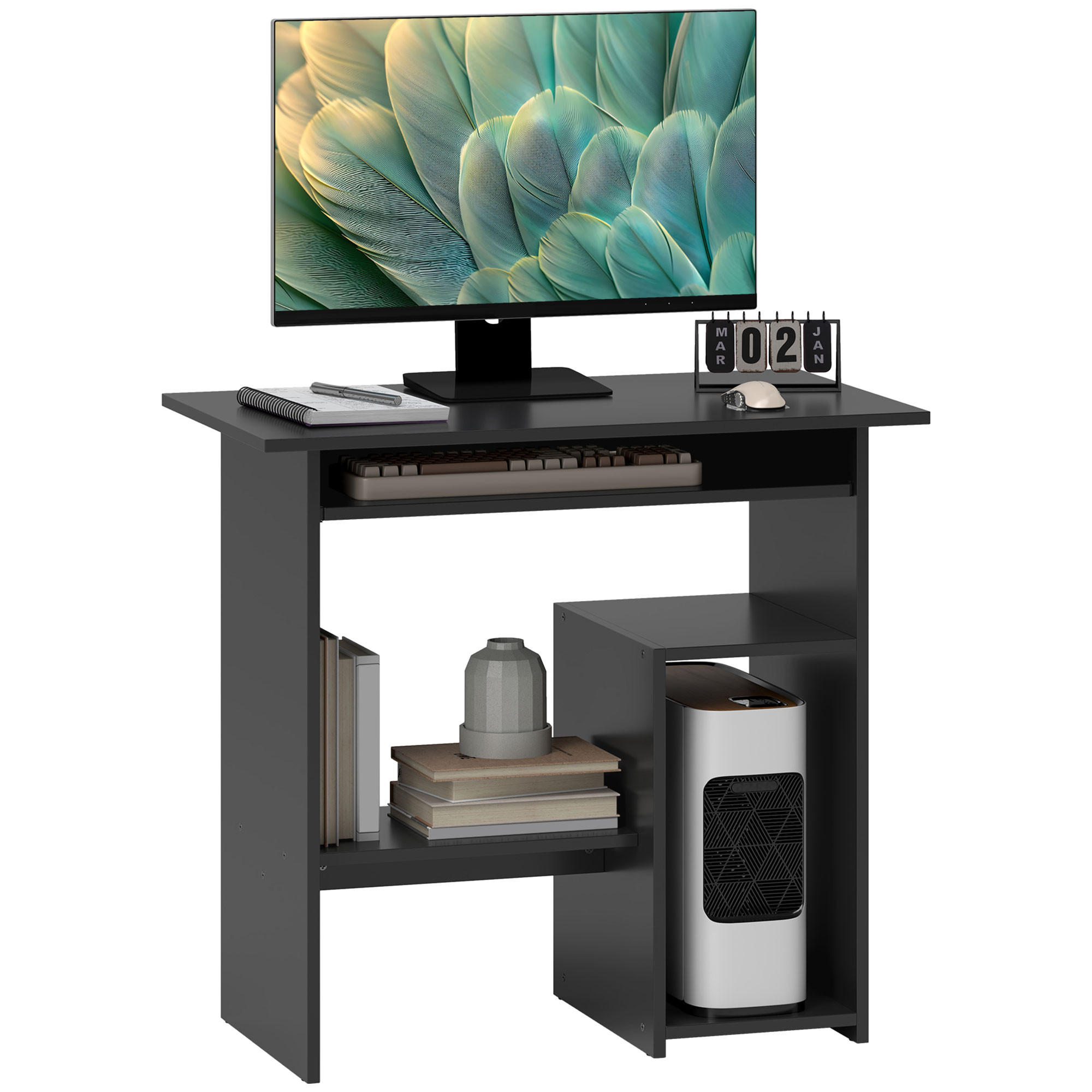 COMPUTERTISCH mit offenen Fächern, 80 x 45 x 75 cm, Schwarz - Schwarz, Holzwerkstoff (45/80/75cm) - HOMCOM