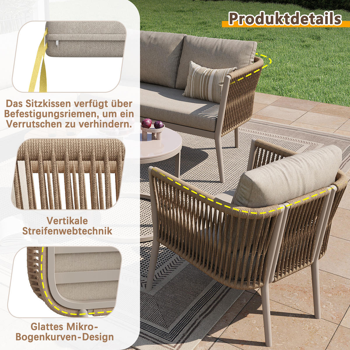 LOUNGESET Modular 5-6 Personen Beige 6-tlg. PE-Rattan - Beige, Metall - FLIEKS