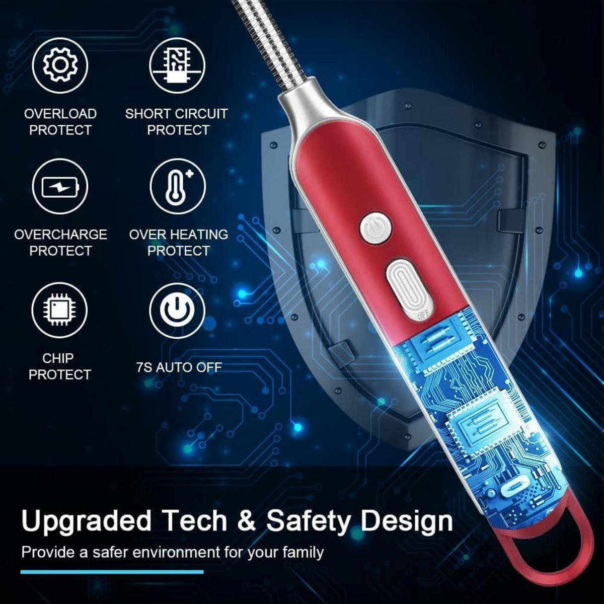 ELEKTRISCHES Feuerzeug mit Lichtbogen Rot | Winddicht | USB Wiederaufladbar | Sicherheitsschloss - Rot, Kunststoff (1.5/1.5/12cm)