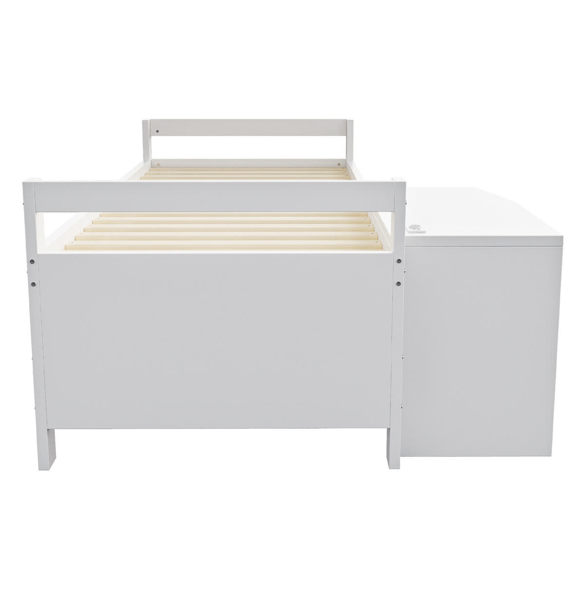 BETT mit Schreibtisch und Stauraum 90x200 cm Weiß - Weiß, Holzwerkstoff (90/200cm) - Beauniv