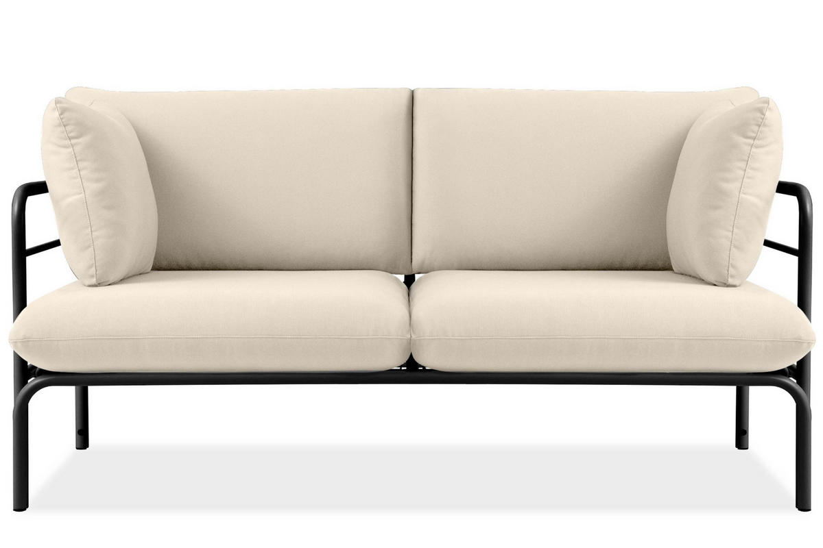 GARTENSOFA RAMBE 2-Personen mit Kissen, Anthrazit/Cremeweiß - Dunkelgrau/Creme, Textil/Metall (150/80/80cm) - KONSIMO®