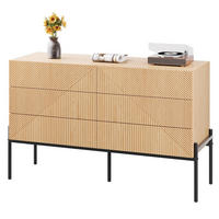 SIDEBOARD in Naturfarben Kommode mit 3D-Textur ,6 Schubladen und viel Stauraum für Wohn- und Esszimmer, B115.5/T38/H75cm - Schwarz/Naturfarben, Holzwerkstoff/Metall (115.5/75/38cm) - STILVORA