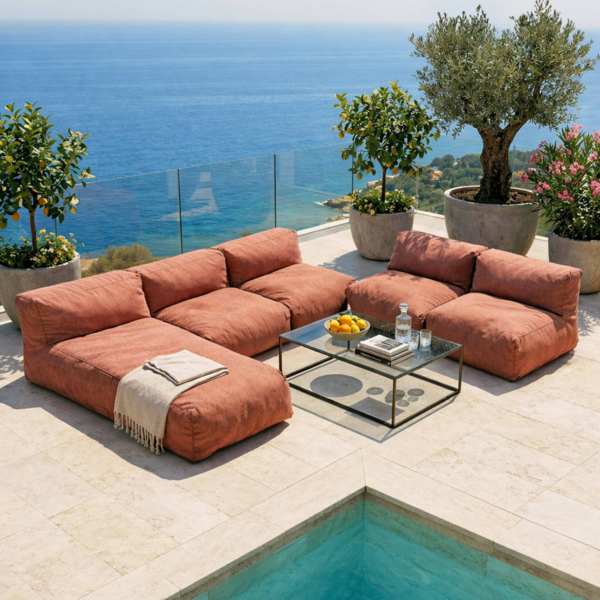 GARTENSOFA mit 5 Sitzplätzen, Terrakotta - Braun, Textil - Oviala