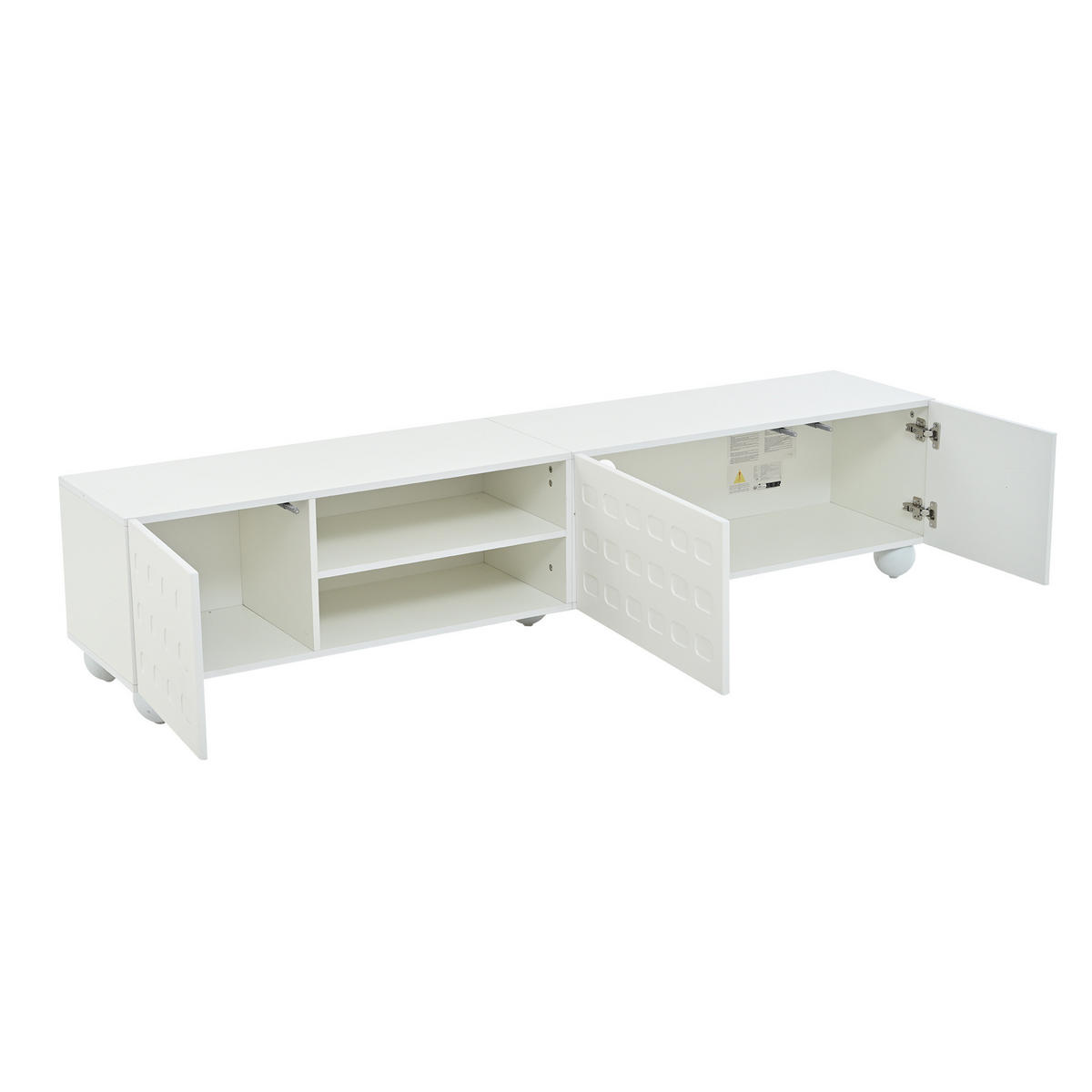 TV-LOWBOARD 200/40/44 cm Weiß aus Spanplatte mit 3 Türen - Weiß, Holzwerkstoff (200/44/40cm) - OKWISH