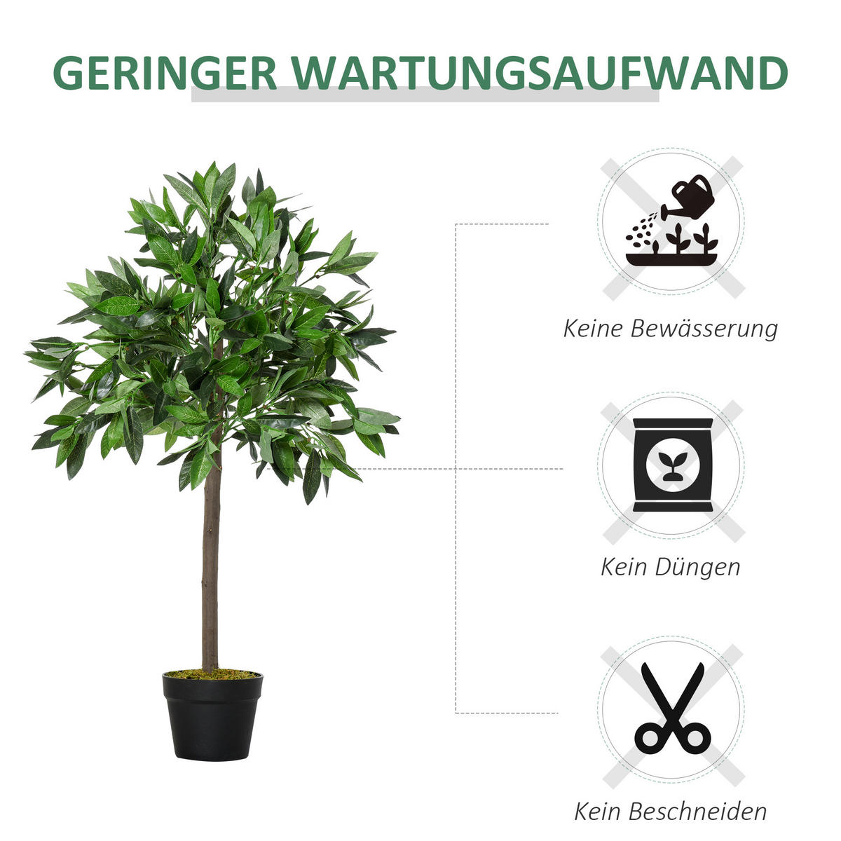 2ER-SET Künstlicher Lorbeerbaum 90 cm Kunstpflanzen im Zementtopf, Zimmerpflanze - Schwarz/Braun, Kunststoff (90cm) - Outsunny