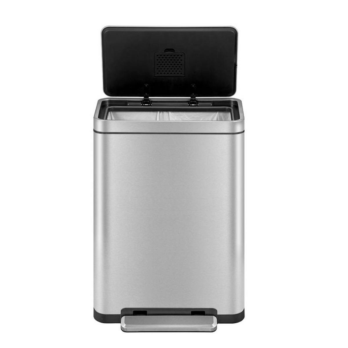 MÜLLEIMER Stilvoller Rechteckiger Mit Extra Breitem Pedal & Gedämpften Stay Open Deckel 63,7 x 36,2 x 29,7 cm 30 Liter Silber - Silberfarben, Metall (36.2/63.7/29.7cm) - PROREGAL