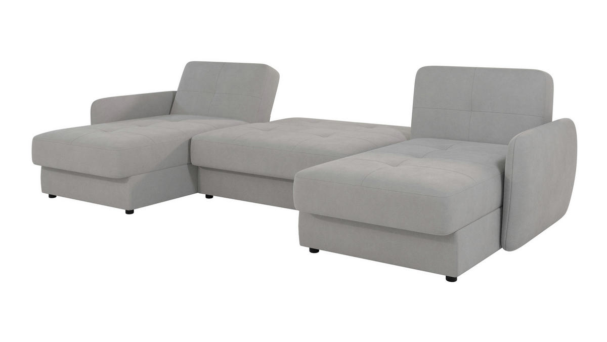WOHNLANDSCHAFT Lupo Silber Mikrofaser - Silberfarben/Schwarz, Holz/Kunststoff (311/86/147cm) - S-Style Möbel