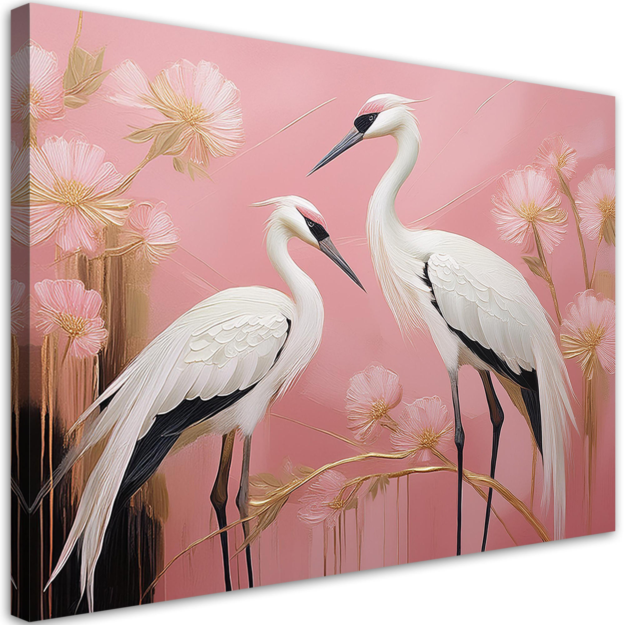 WANDBILD vögel kraniche rosa - Pink, Textil (60/40cm) - Feeby