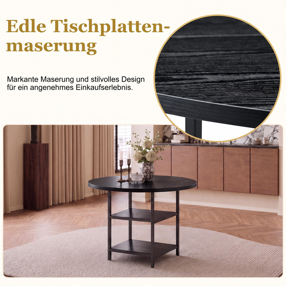ESSTISCH 107 cm, Schwarz - Schwarz, Metall (107/107/75cm)