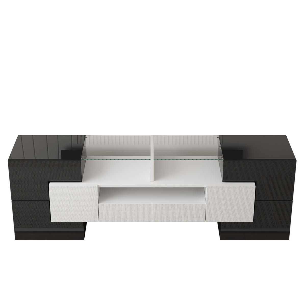TV stolek 145/30/51 cm s LED osvětlením a velkým úložným prostorem, Bílá/černá - bílá, kompozitní dřevo (145/51/30cm) - Redom