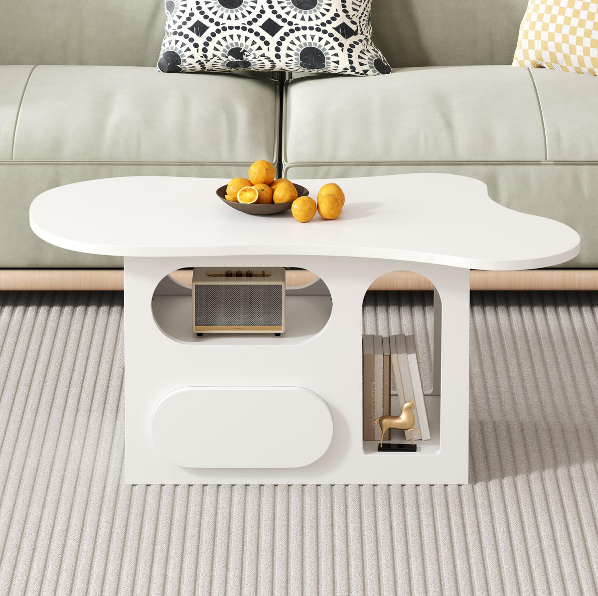 COUCHTISCH 97/45/43.5 cm in Weiß aus Spanplatte mit Schubladen und offenen Ablagefächern - Weiß, Holzwerkstoff (97/45/43.5cm) - OKMYHOME