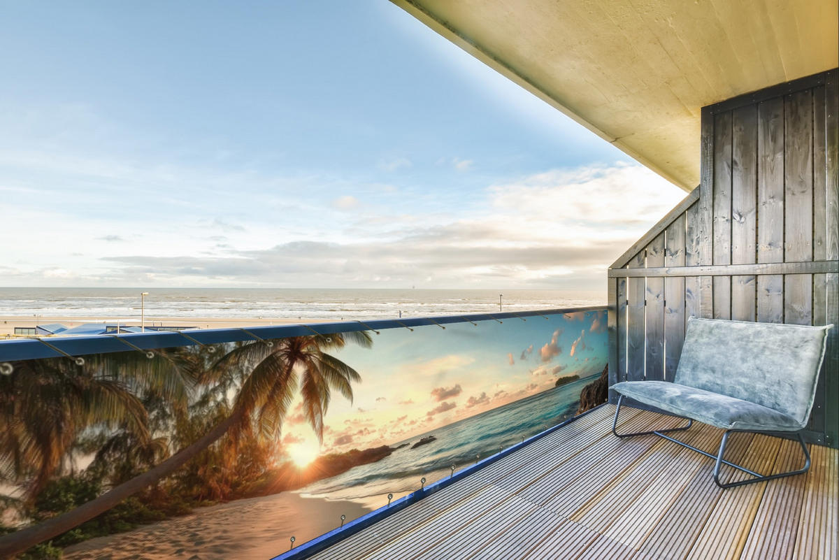 BALKON-SICHTSCHUTZ Strand - Palmen - Meer - Sonnenuntergang 500x90 cm - Samtahornfarben, Kunststoff (500/90cm) - MuchoWow