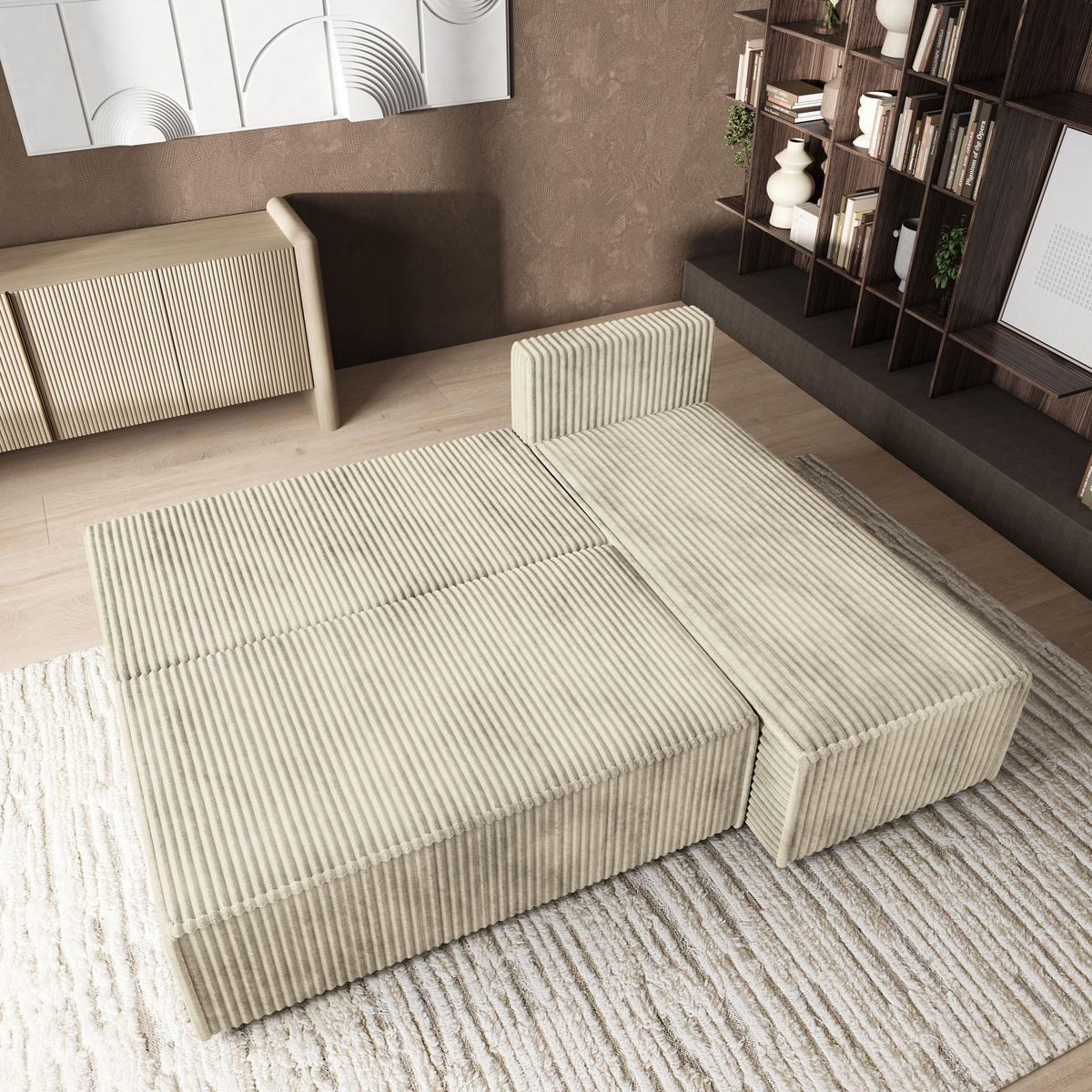 ROHOVÁ SEDAČKA BRISO krémová - šedá/krémová, dřevo/textil (200/140cm) - MASSENO