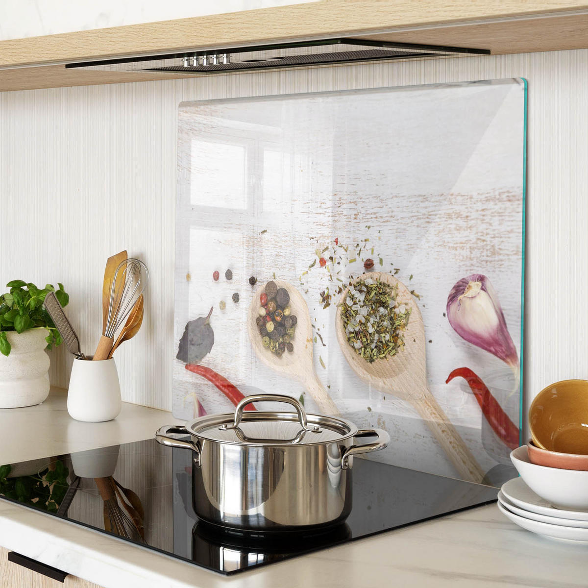 GLASPLATTE 60x52 cm Gemüse und Gewürze - Beige, Glas (60/0.4/52cm) - TULUP